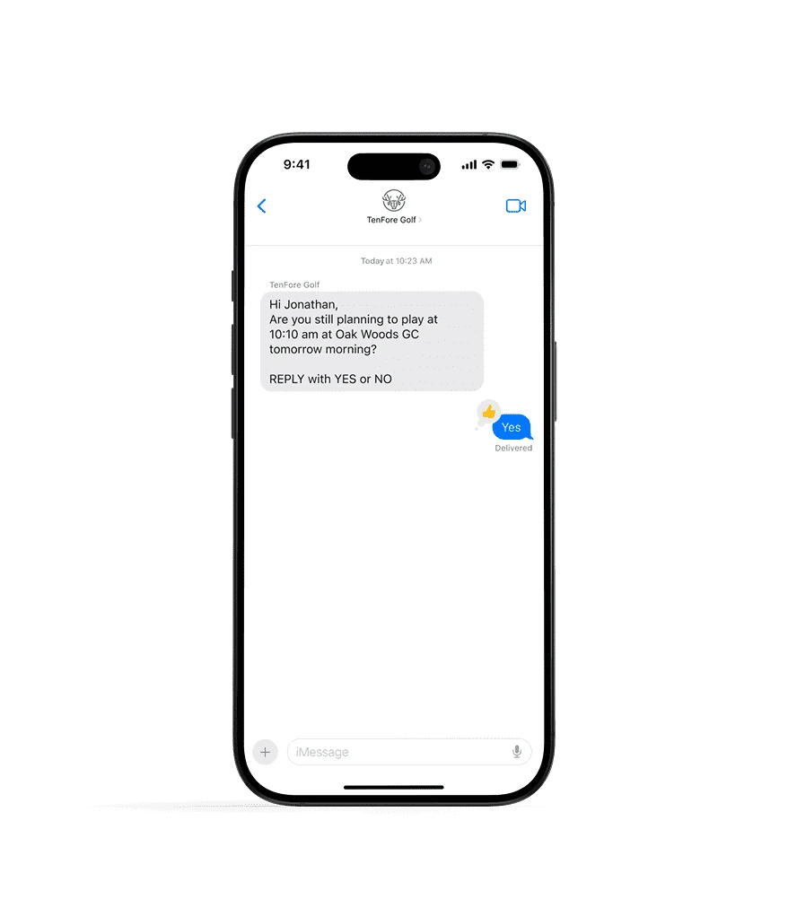 Tee Time Confirmation SMS on iPhone